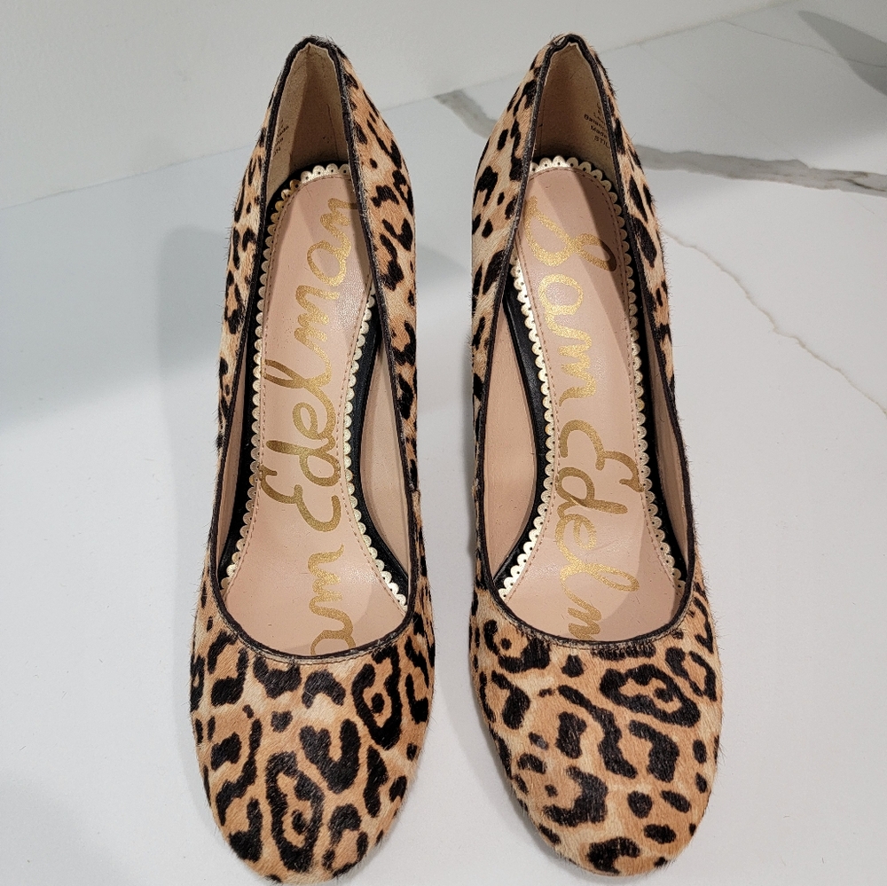 Sam Edelman Stillson Leopard Calf Hair Block Heel Pumps Size 8.5 - Picture 6 of 6